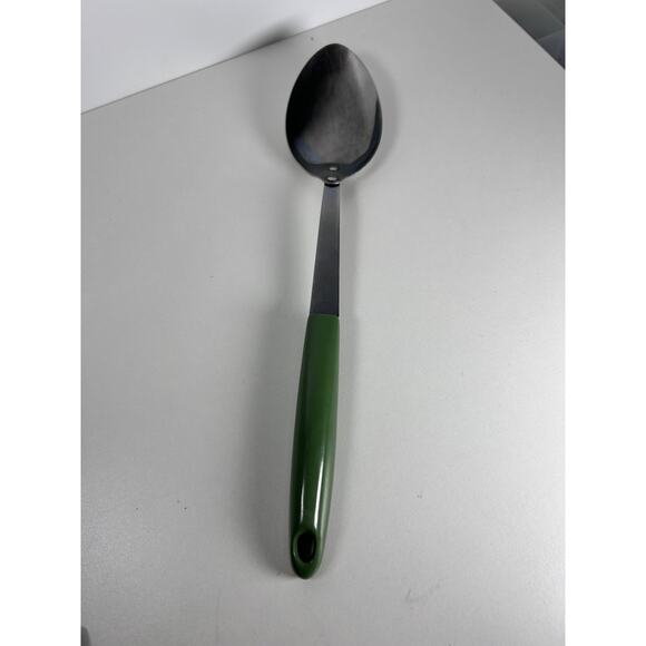 Vintage Sears Avocado Green Stainless Steel Serving Spoon Plastic Handle 12" - Picture 4 of 4